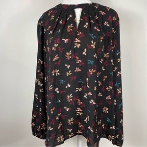 Maurice’s Black Floral Long Sleeve Blouse With Keyhole Women’s Size XL